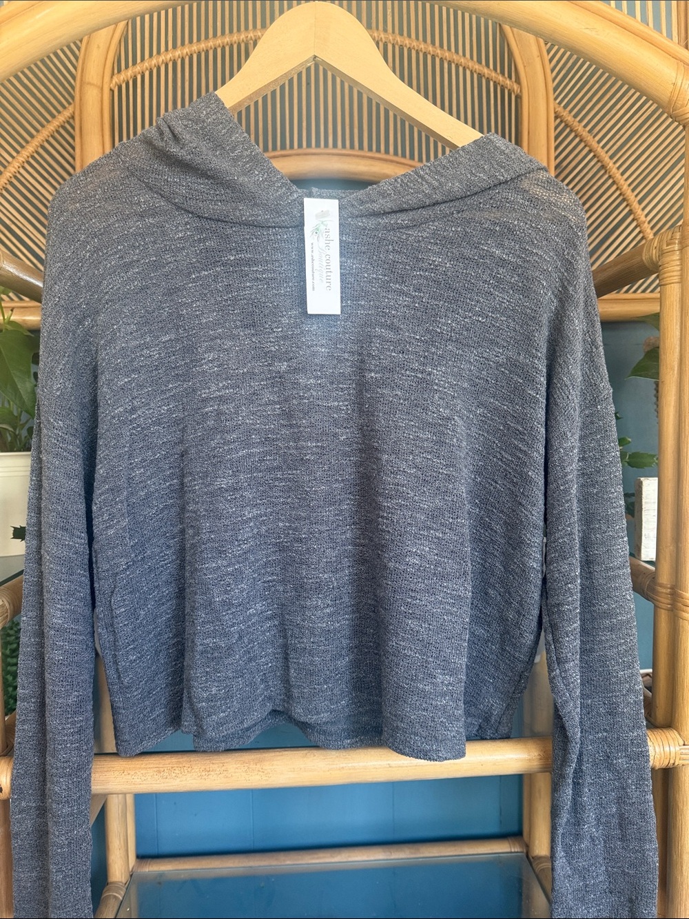 I JOAH Charcoal Ribbed Knit Pullover Hoodie